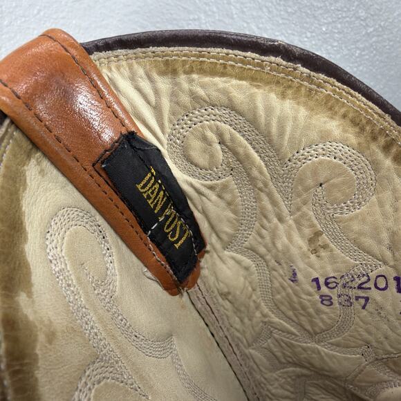 Vtg DAN POST Brown Tan Leather Pointy Toe Cowboy Western Rodeo Boots Size 9 EW main image 10